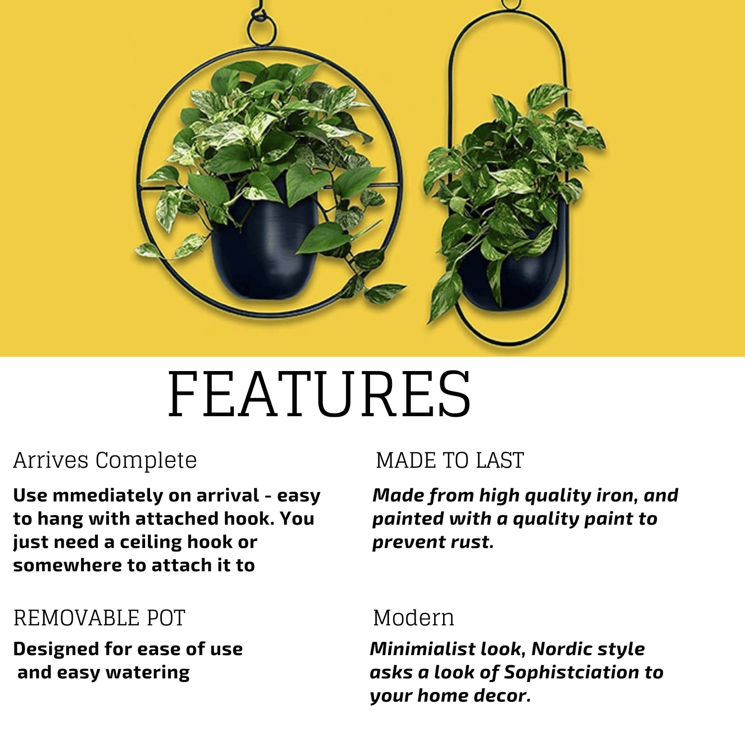 Nordic Style Metal Plant Hanger - Sturdy &amp; Durable Hanging Pots Plant holder