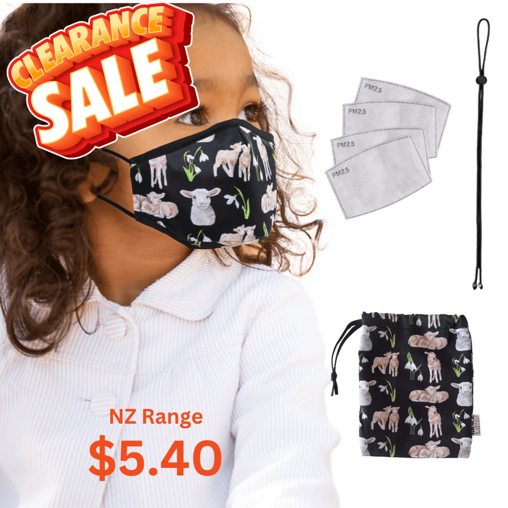 NZ Edition Premium Child Face Mask Set - 3 Layer 100% Cotton Reusable Face Mask  - Lots of Lambs Child Face masks