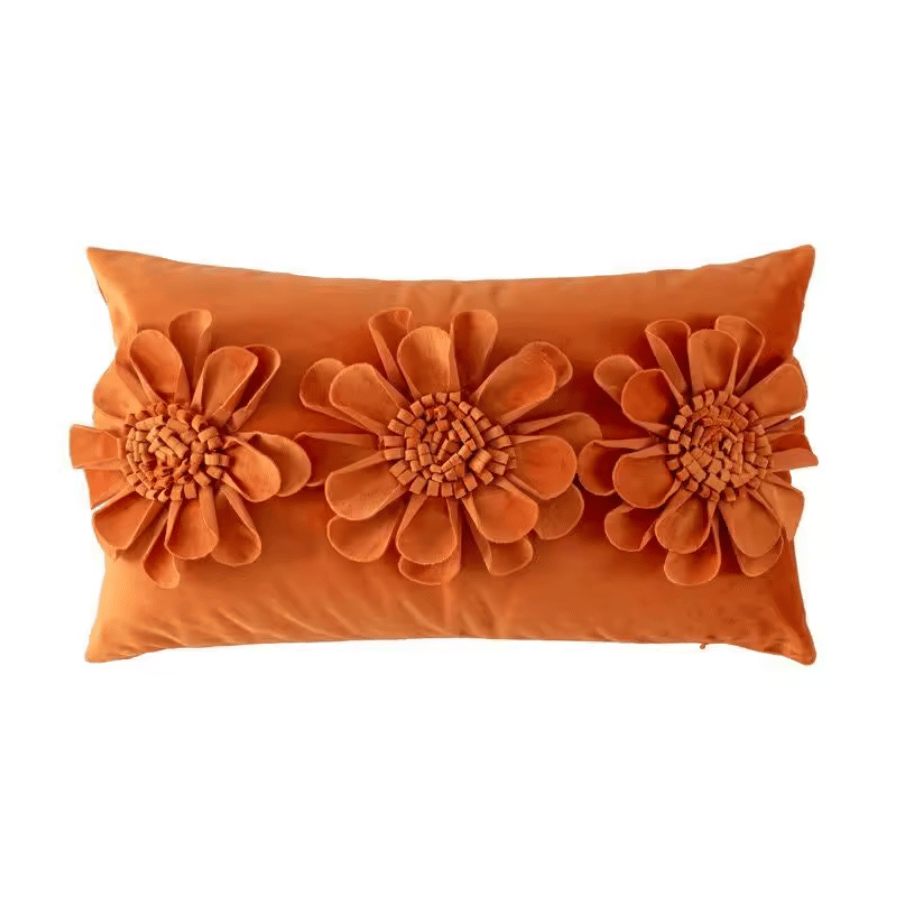 Orange 3D Floral Velvet Cushion Cover – 20 x 50 cm (Limited Stock) cushion