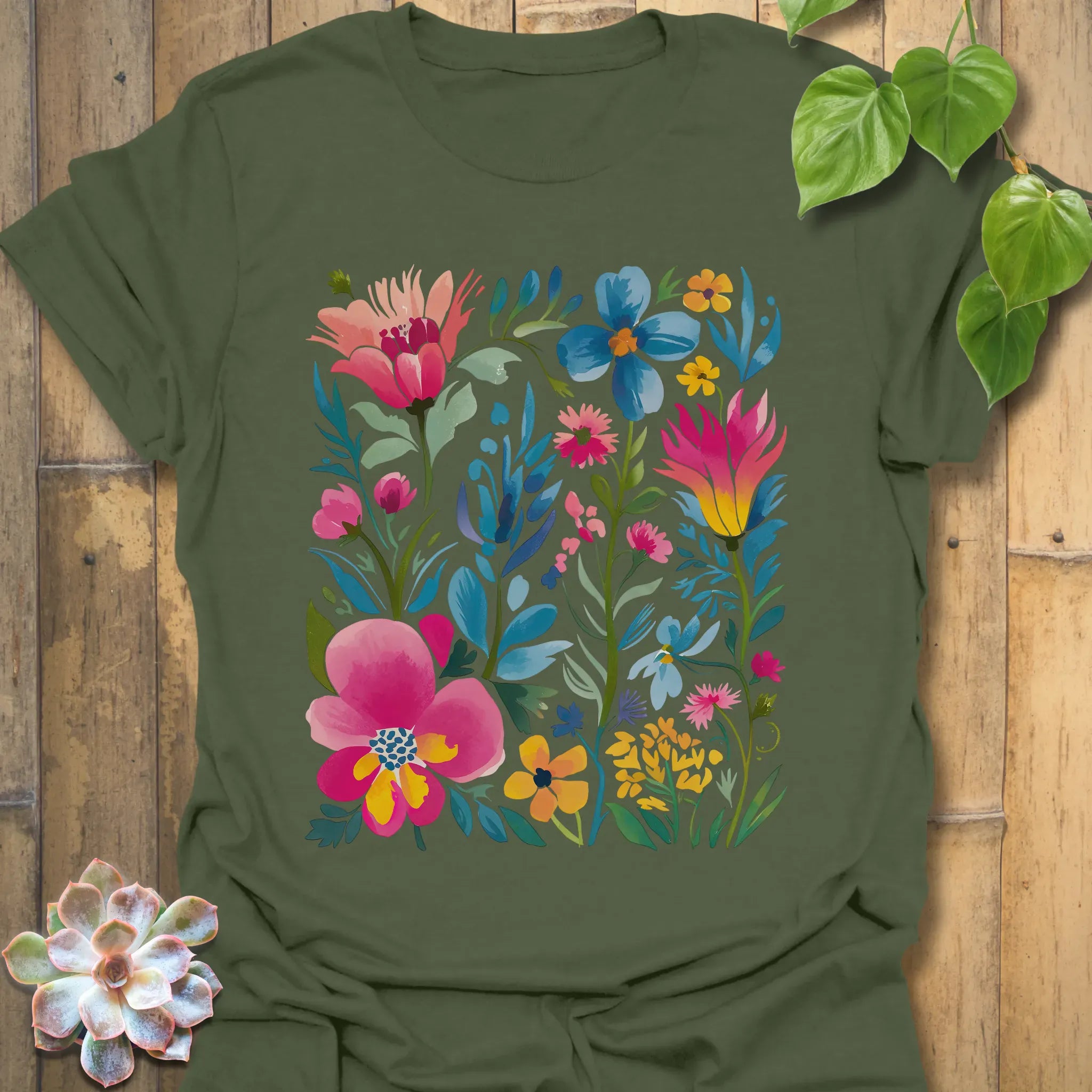 Painted Petals T-shirt Military Green / S T-Shirt