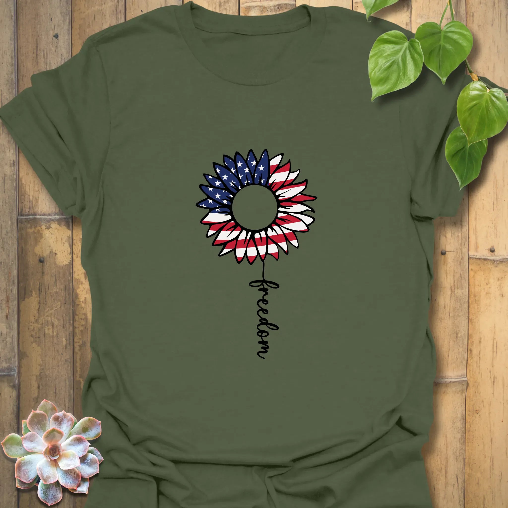 Patriotic Sunflower T-shirt Military Green / S T-Shirt