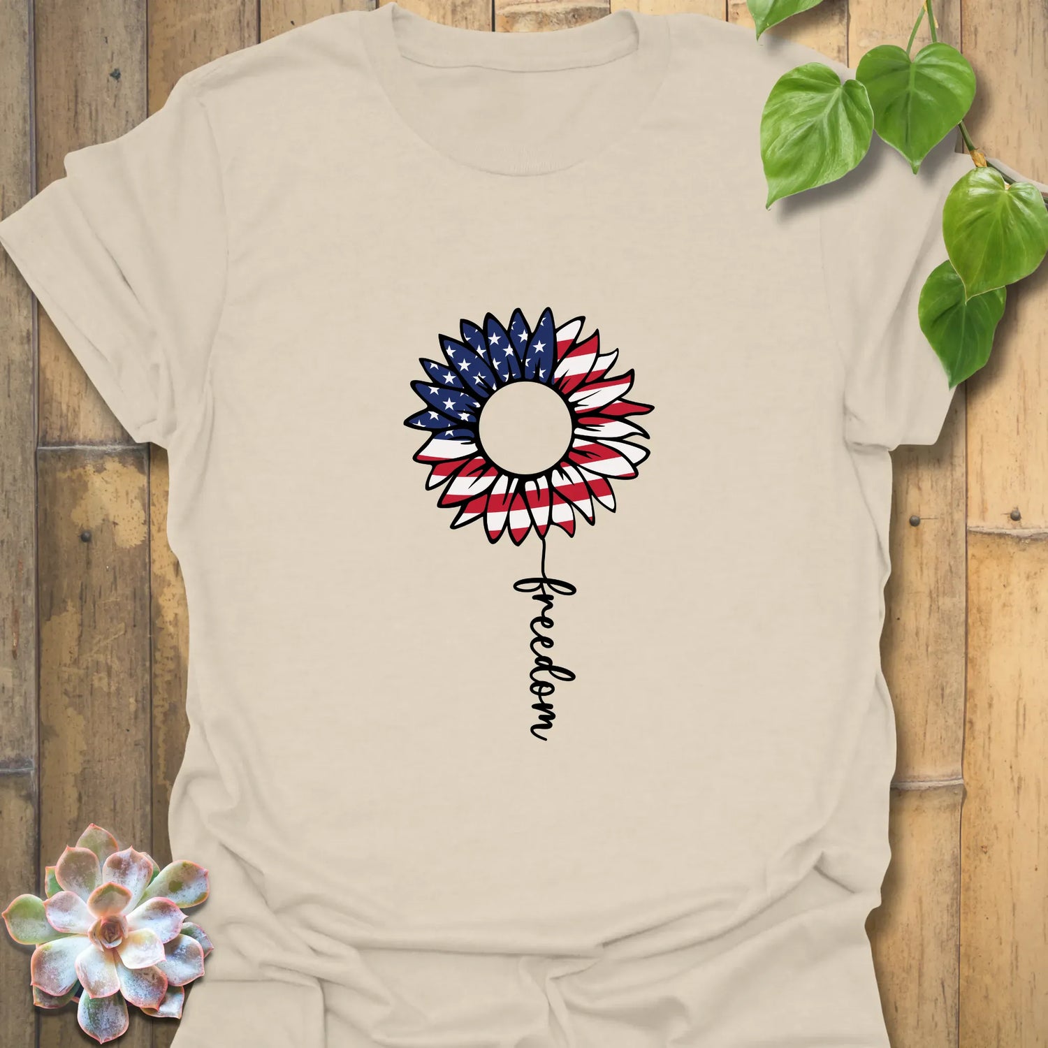 Patriotic Sunflower T-shirt Natural / S T-Shirt