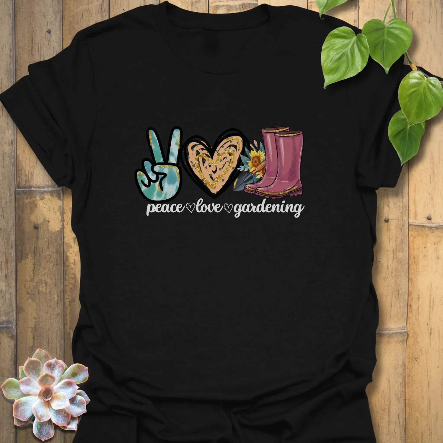 Peace Love Gardening T-shirt Black / S T-Shirt