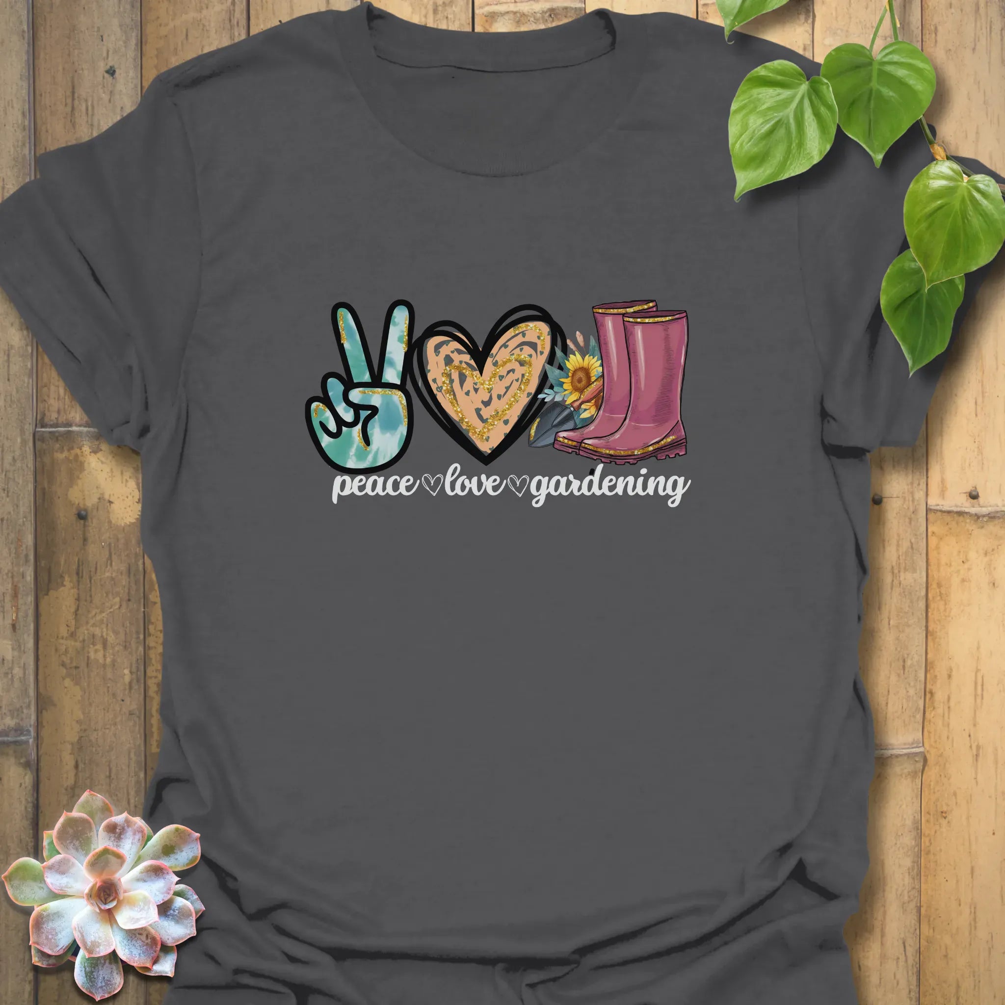 Peace Love Gardening T-shirt Charcoal / S T-Shirt