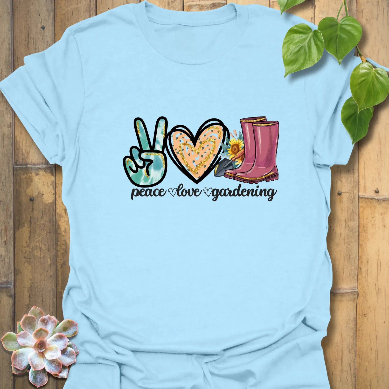 Peace Love Gardening T-shirt Light Blue / S T-Shirt