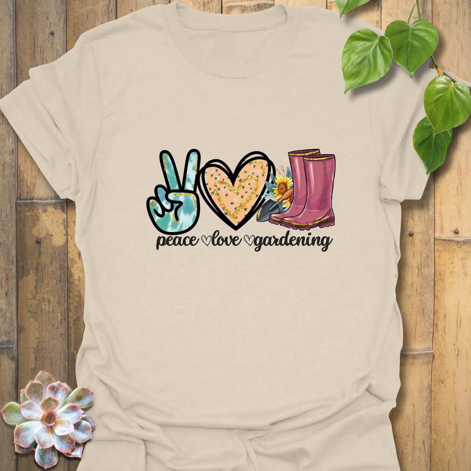 Peace Love Gardening T-shirt Natural / S T-Shirt