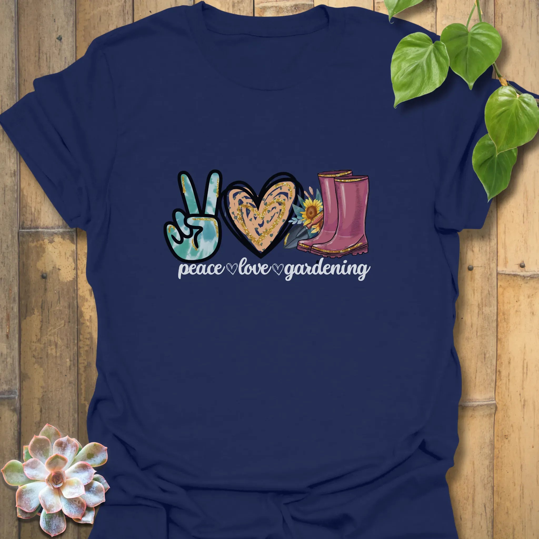 Peace Love Gardening T-shirt Navy / S T-Shirt