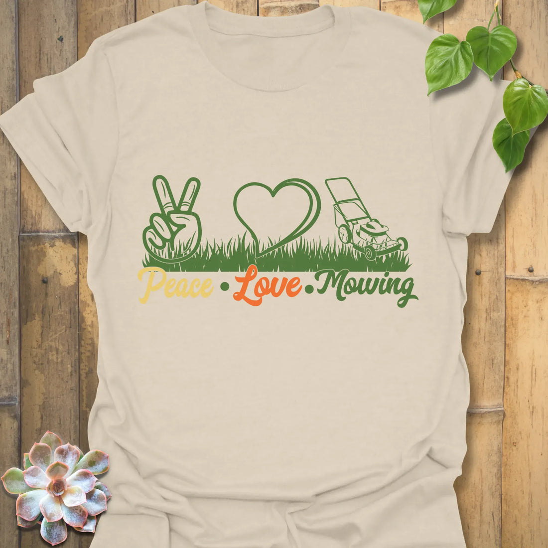 Peace Love Mowing T-shirt Natural / S T-Shirt