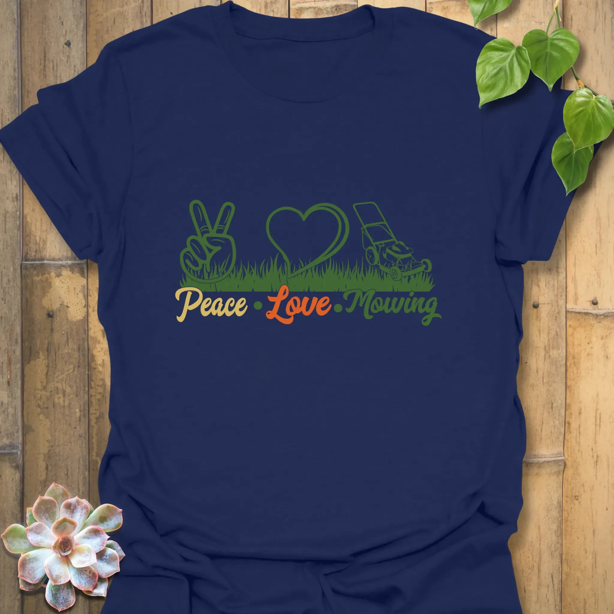 Peace Love Mowing T-shirt Navy / S T-Shirt