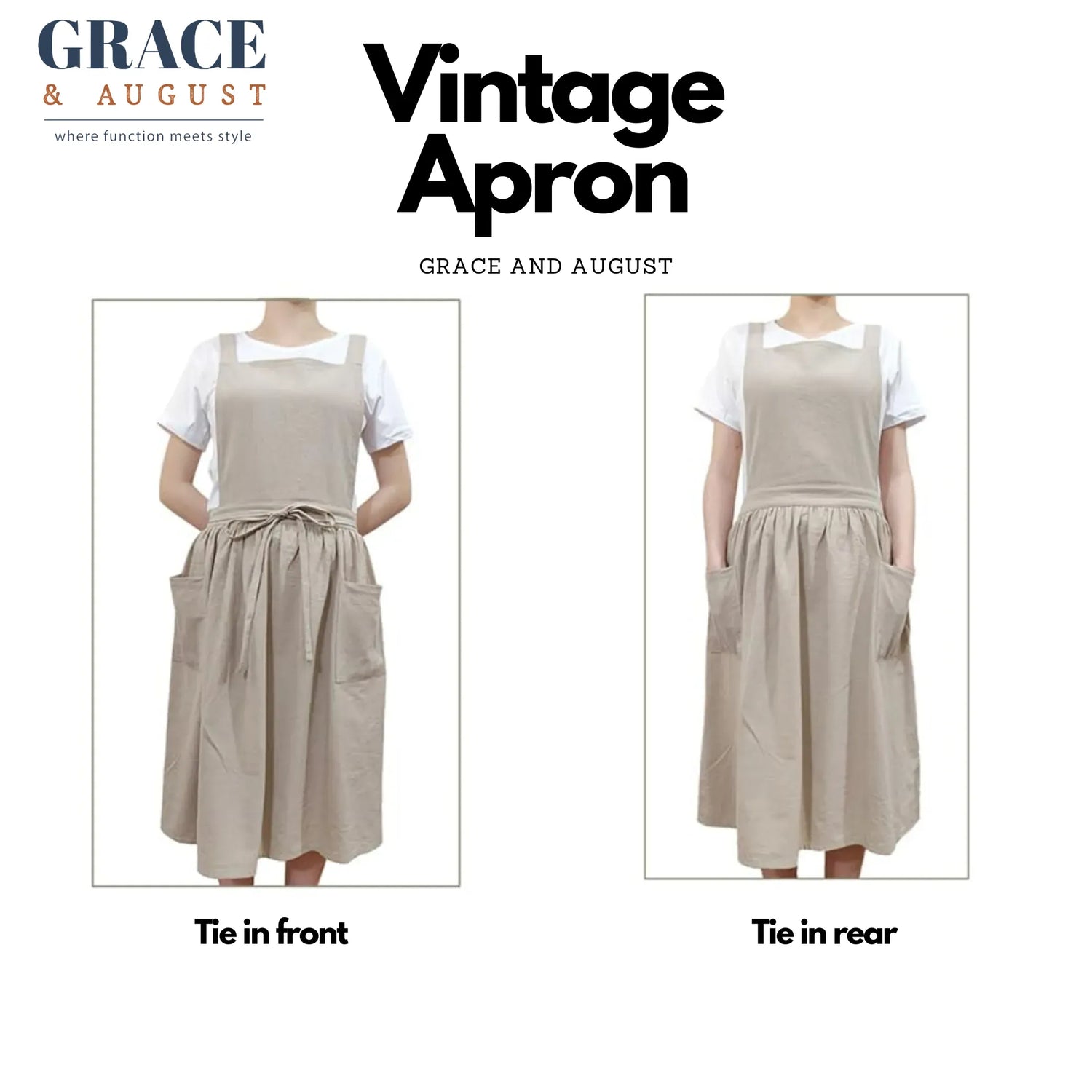 Pinafore Cotton Vintage Cross Back Apron with Pockets for Women apron