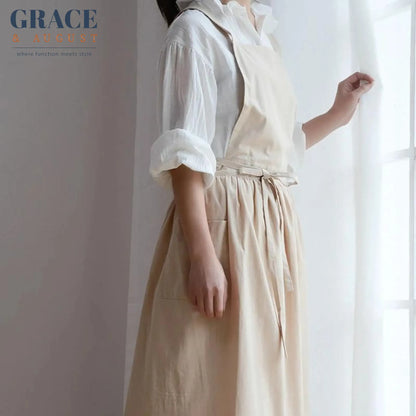 Pinafore Cotton Vintage Cross Back Apron with Pockets for Women apron