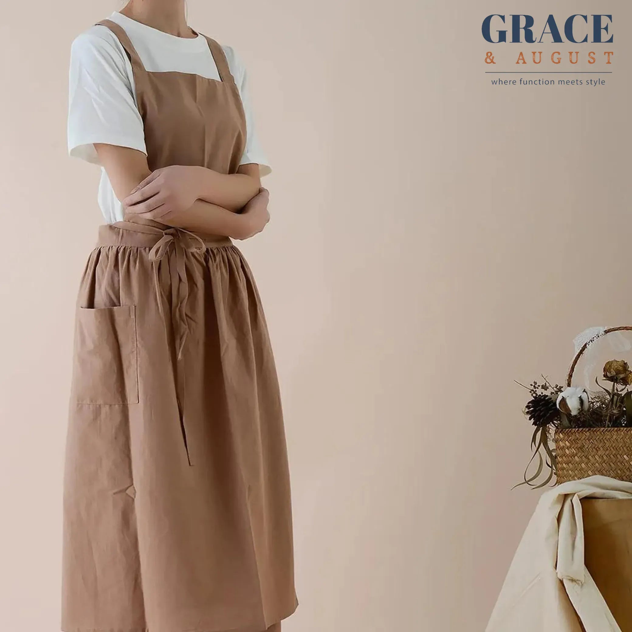 Pinafore Cotton Vintage Cross Back Apron with Pockets for Women apron