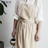 Pinafore Cotton Vintage Cross Back Apron with Pockets for Women Wheat apron