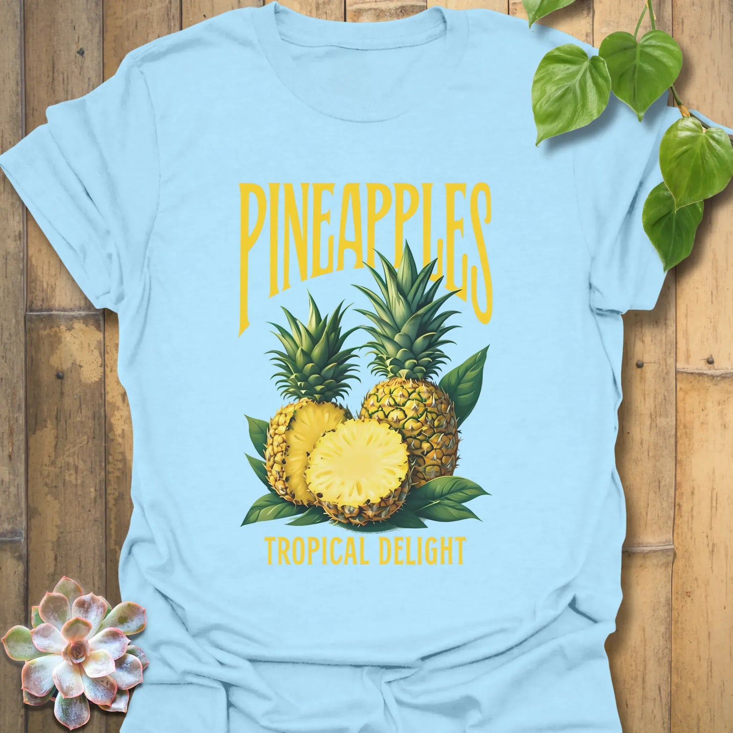 Pineapples Tropical Delight T-Shirt Light Blue / S T-Shirt
