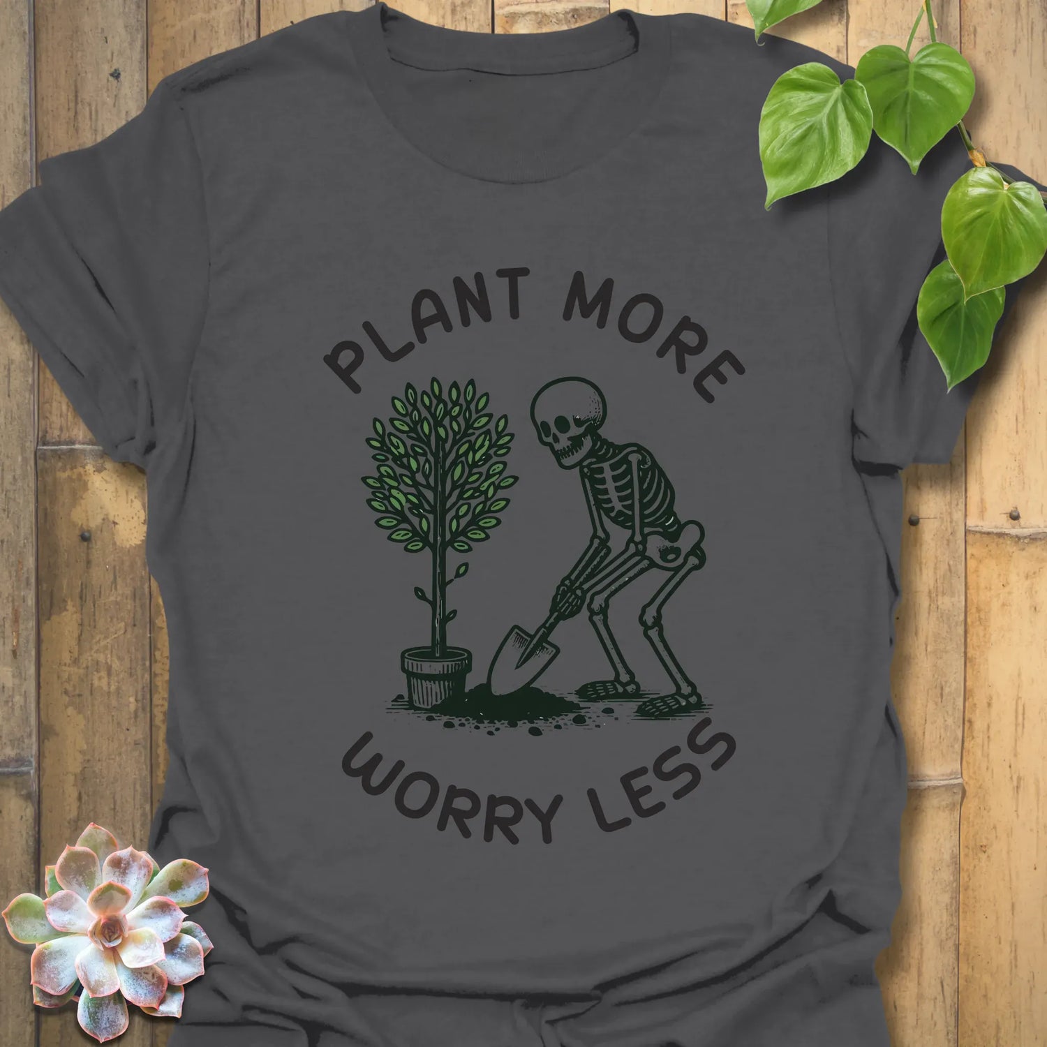 Plant More Worry Less T-shirt Charcoal / S T-Shirt