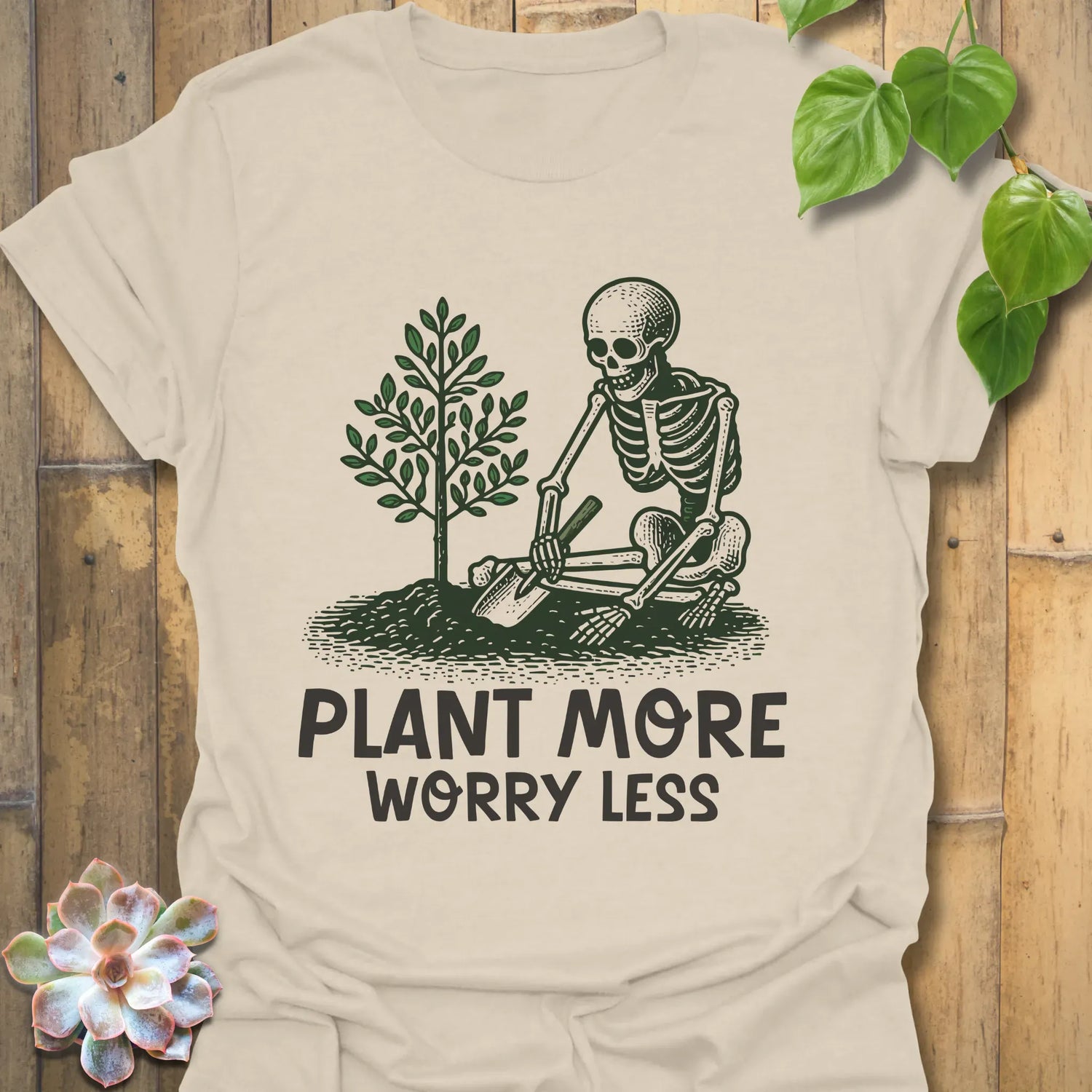 Plant More Worry Less T-shirt Natural / S T-Shirt