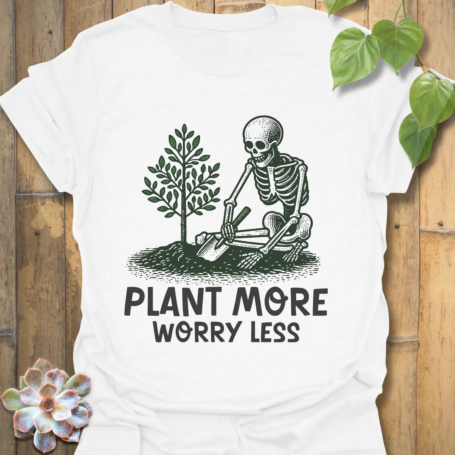 Plant More Worry Less T-shirt White / S T-Shirt