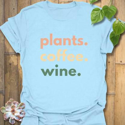 Plants, Coffee, Wine  T-Shirt Light Blue / S T-Shirt
