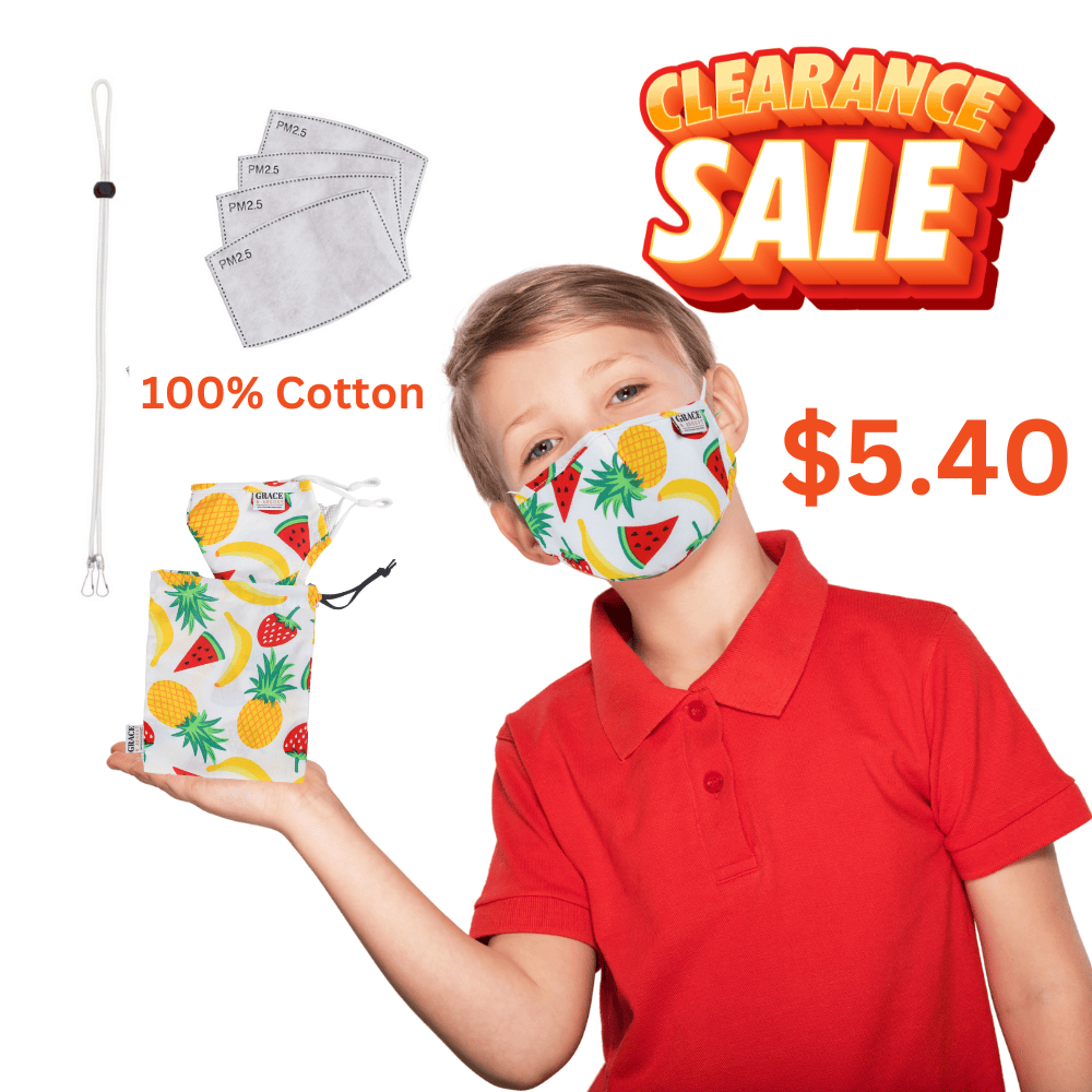 Premium Child Face Mask Set - 3 Layer 100% Cotton Reusable Face Mask  - Tropical Fruit Child Face masks