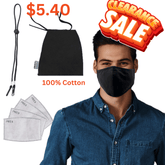 Premium Face Mask Set - 3 Layer 100% Cotton Reusable - Matching bag, lanyard, 4xPM2.5 filters - Black Face masks