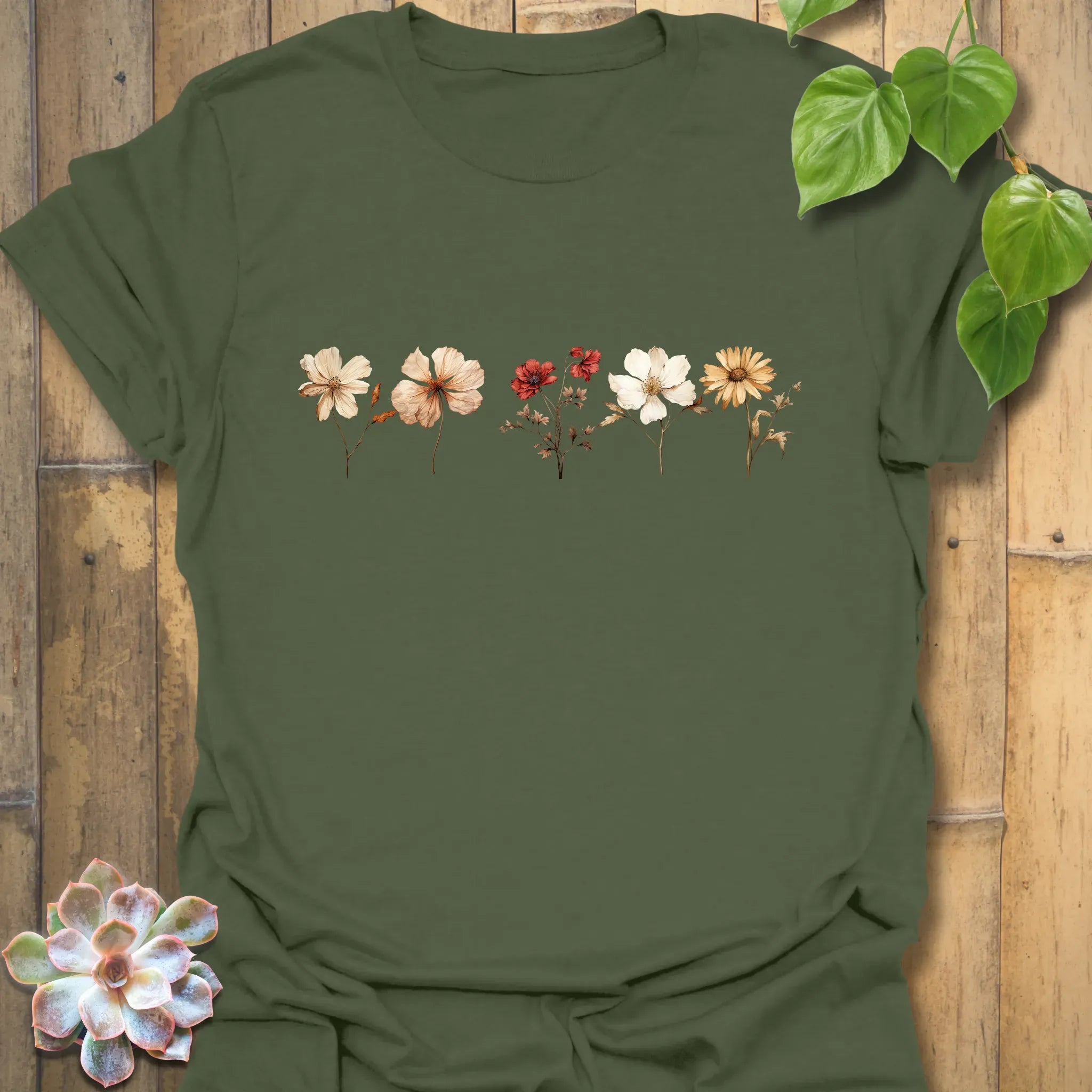 Pressed Flower T-shirt Military Green / S T-Shirt