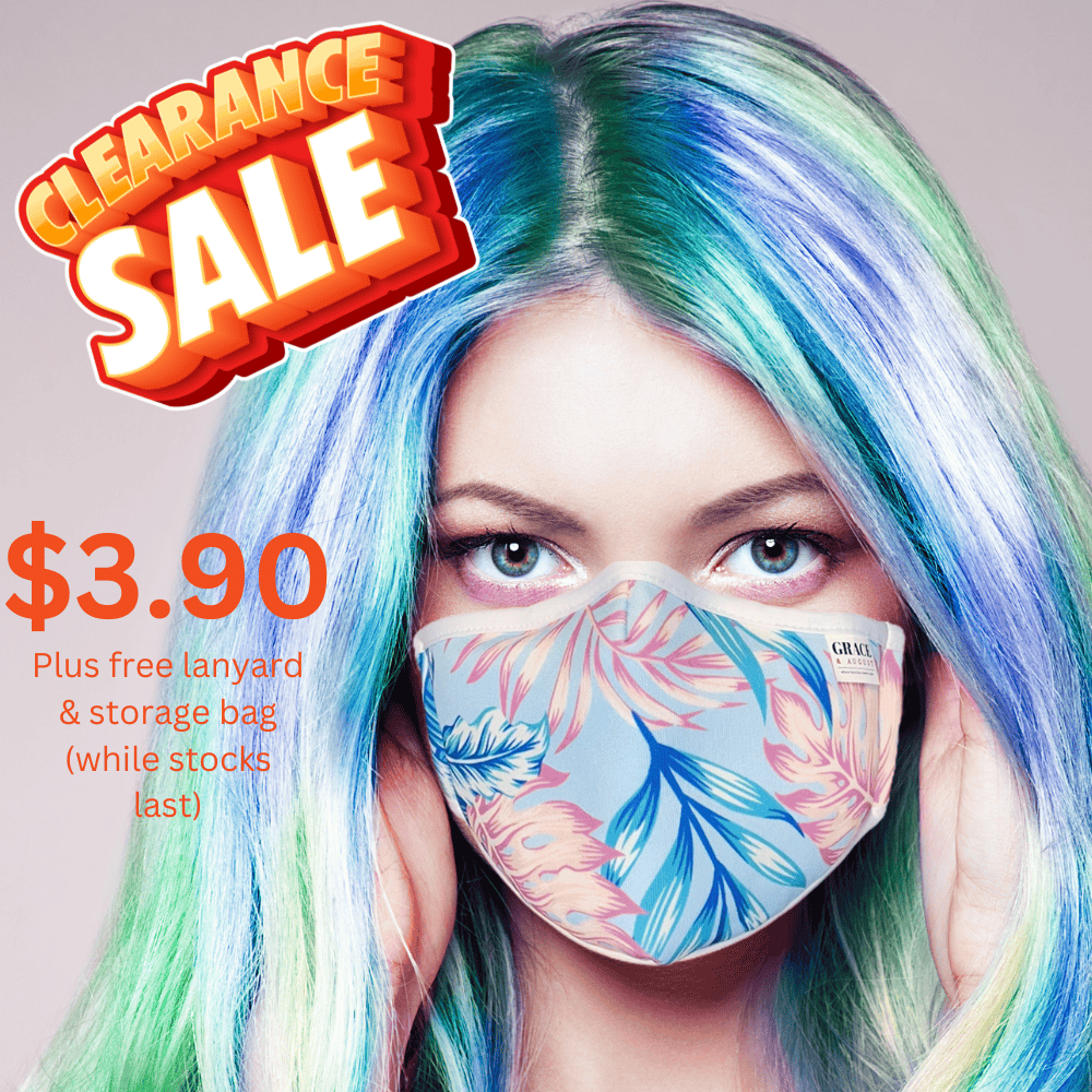 Reusable Fabric  Face Mask - with nose wire, Filter Pocket and two 2.5 Filters Tropical Leaves Face masks