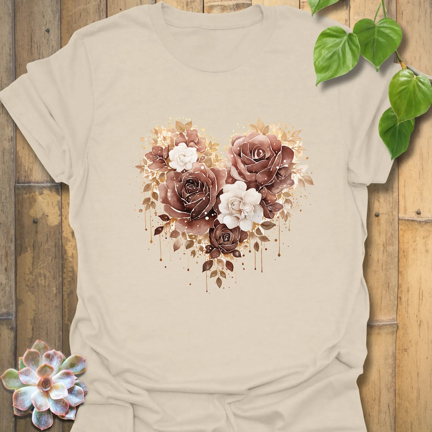 Rose Loveheart T-shirt Natural / S T-Shirt