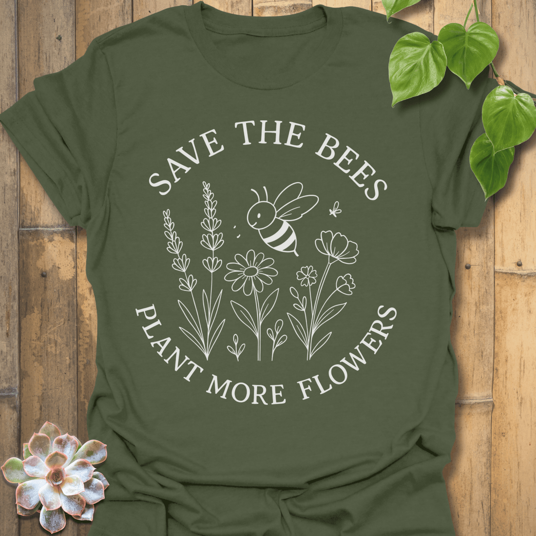 Save The Bees T-shirt Military Green / S T-Shirt