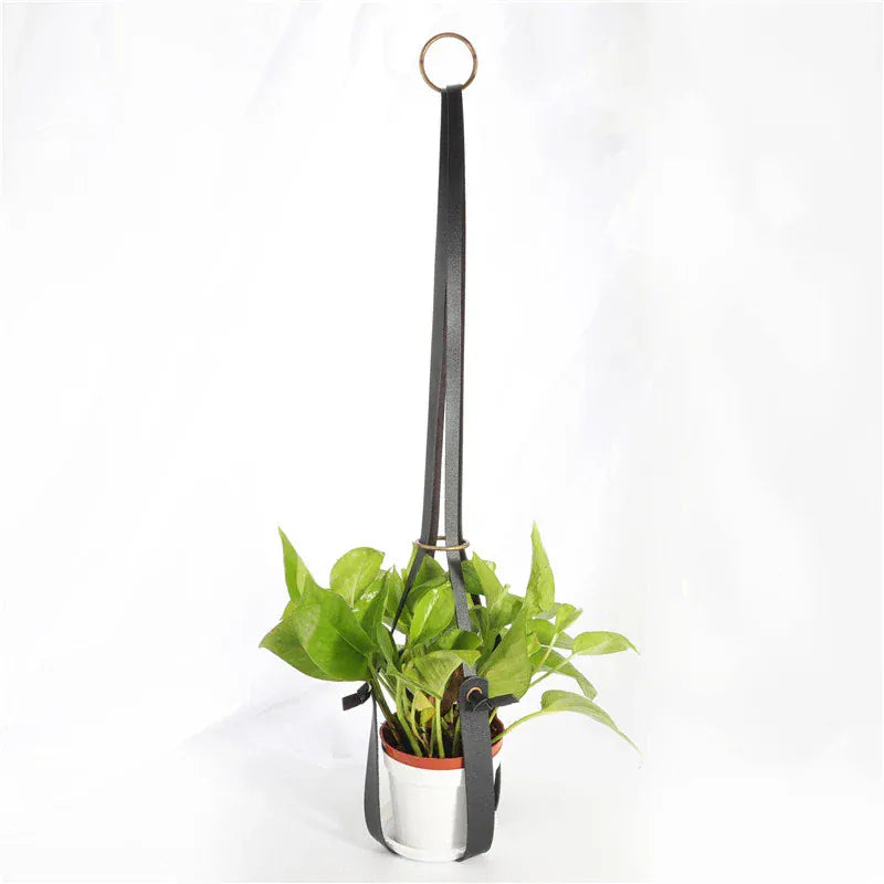 Scandinavian PU Leather Plant Hanger Black  - Clearance
