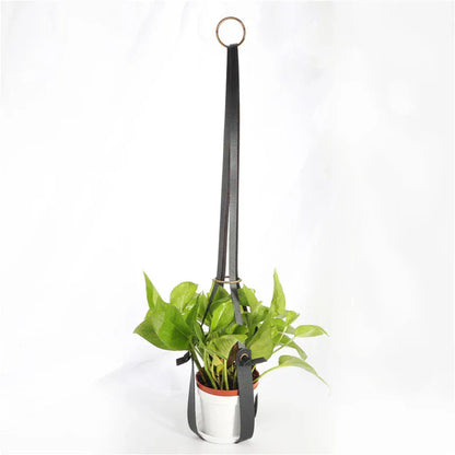 Scandinavian PU Leather Plant Hanger Black  - Clearance