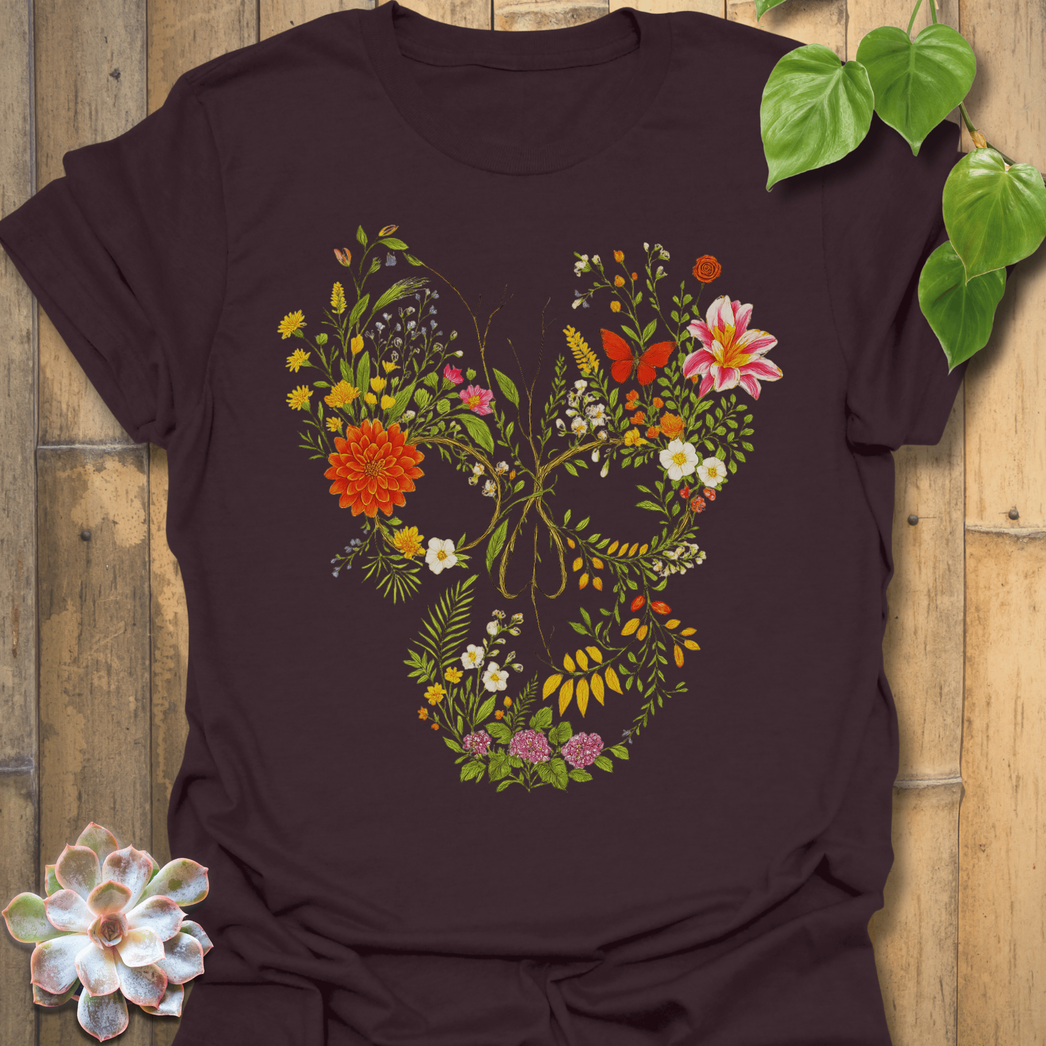 Skull in Bloom T-shirt Dark Chocolate / S T-Shirt