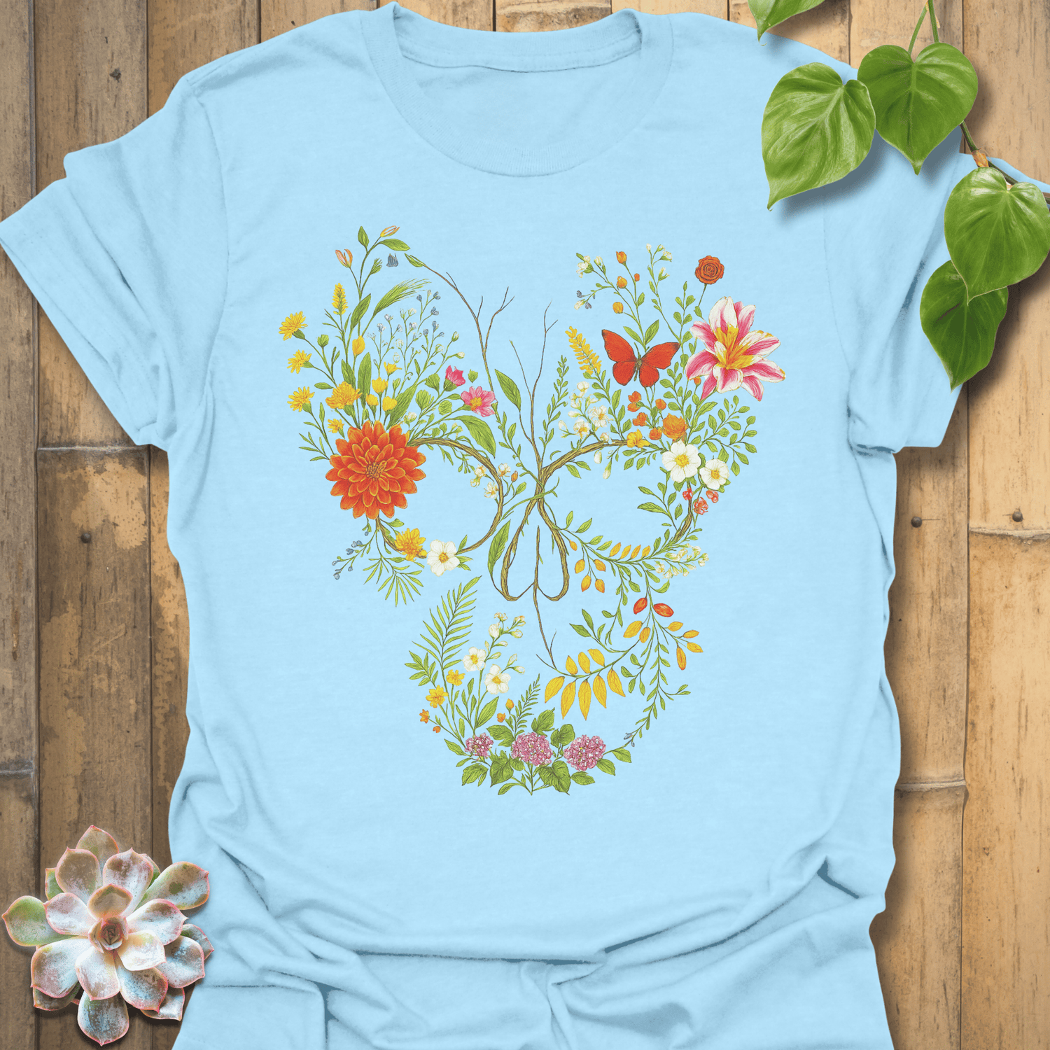 Skull in Bloom T-shirt Light Blue / S T-Shirt