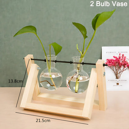 Small Hydroponic Plants Vases with Wooden Stand As shown 2 Flower Vase