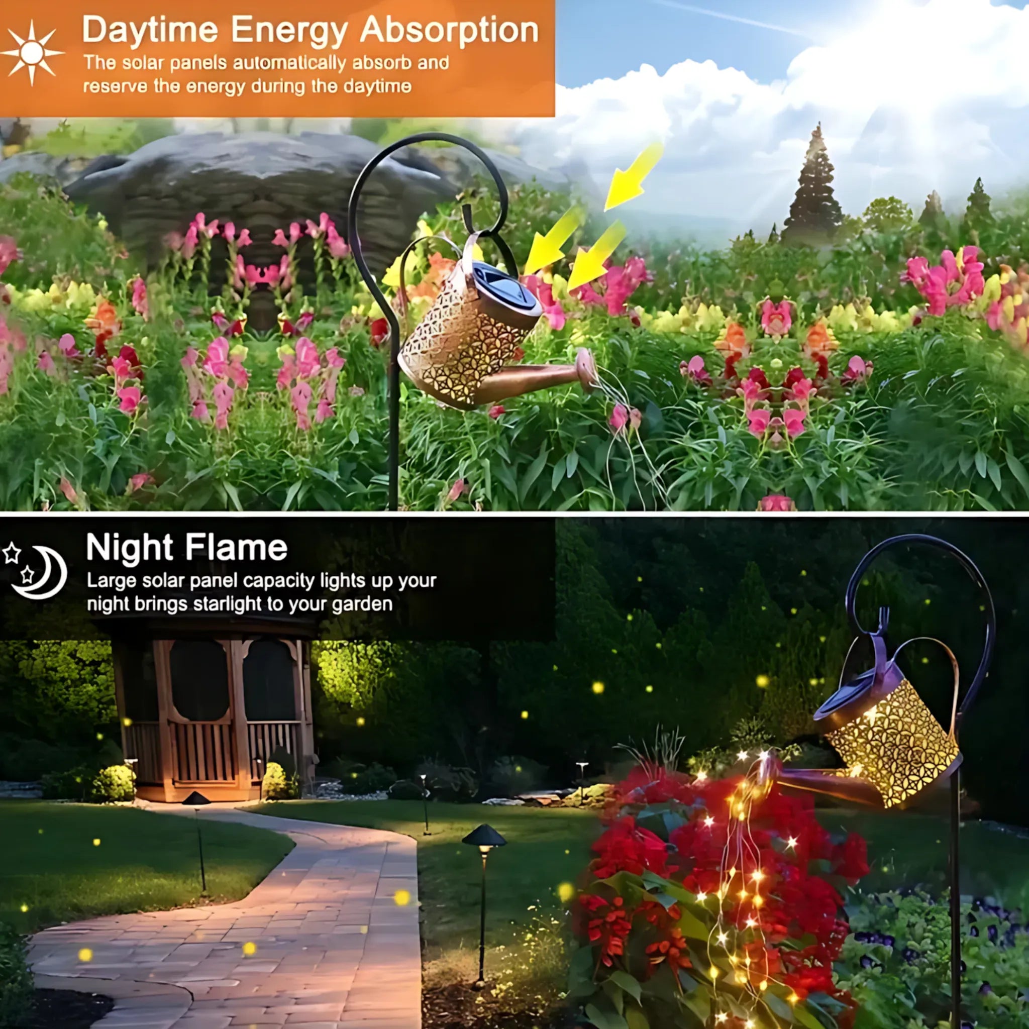 Solar Watering Can Lights - Large Retro Metal Garden Lantern Solar Lights Lantern
