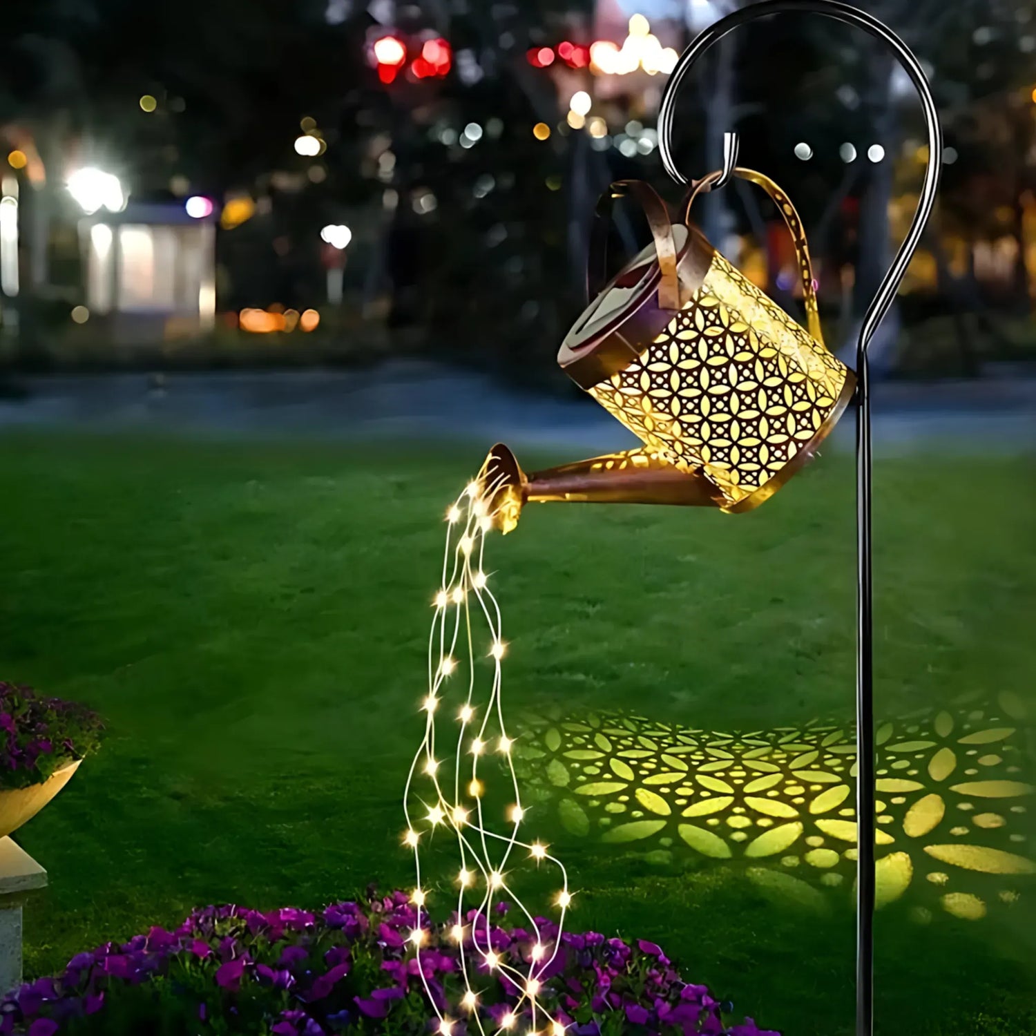 Solar Watering Can Lights - Large Retro Metal Garden Lantern Warm White Solar Lights Lantern