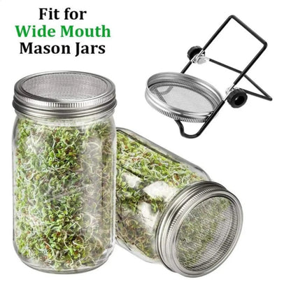 Sprouting Jar Accessories - Wide Mouth Mason Jar Strainer Lids &amp; Adjustable Stands Sprout Set