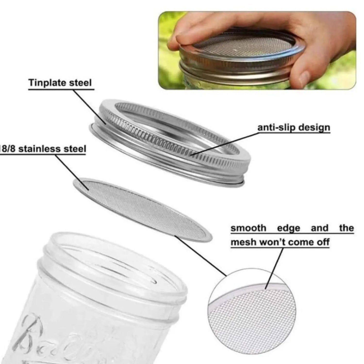Sprouting Jar Accessories - Wide Mouth Mason Jar Strainer Lids &amp; Adjustable Stands Sprout Set