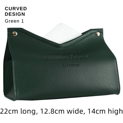 Stylish PU Tissue Box Holder | Curved and Straight Styles | Seven Colors green1 Facial Tissue Holder