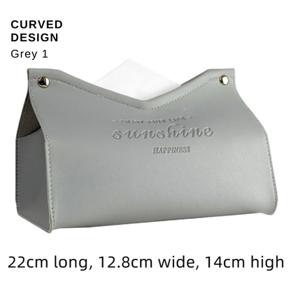Stylish PU Tissue Box Holder | Curved and Straight Styles | Seven Colors grey1 Facial Tissue Holder