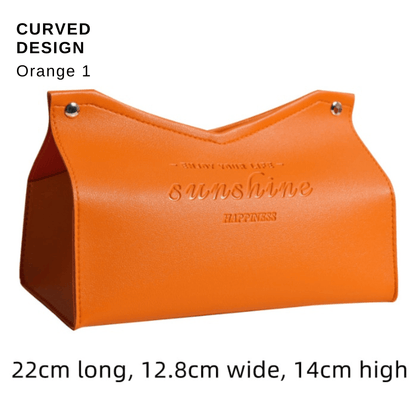 Stylish PU Tissue Box Holder | Curved and Straight Styles | Seven Colors orange1 Facial Tissue Holder