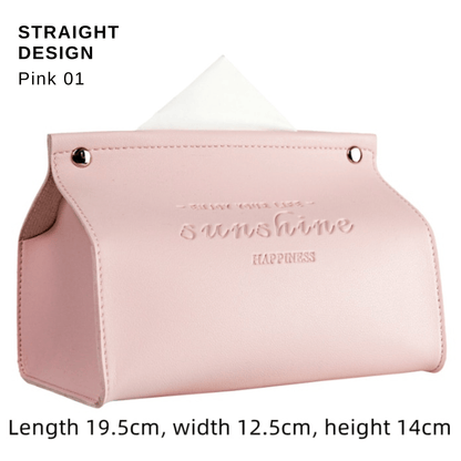 Stylish PU Tissue Box Holder | Curved and Straight Styles | Seven Colors Pink01 Facial Tissue Holder