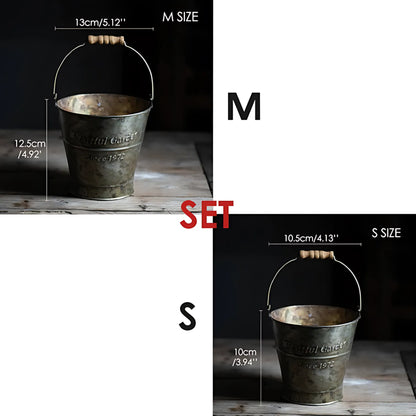 Vintage Iron Bucket Small &amp; Medium Set Iron Bucket