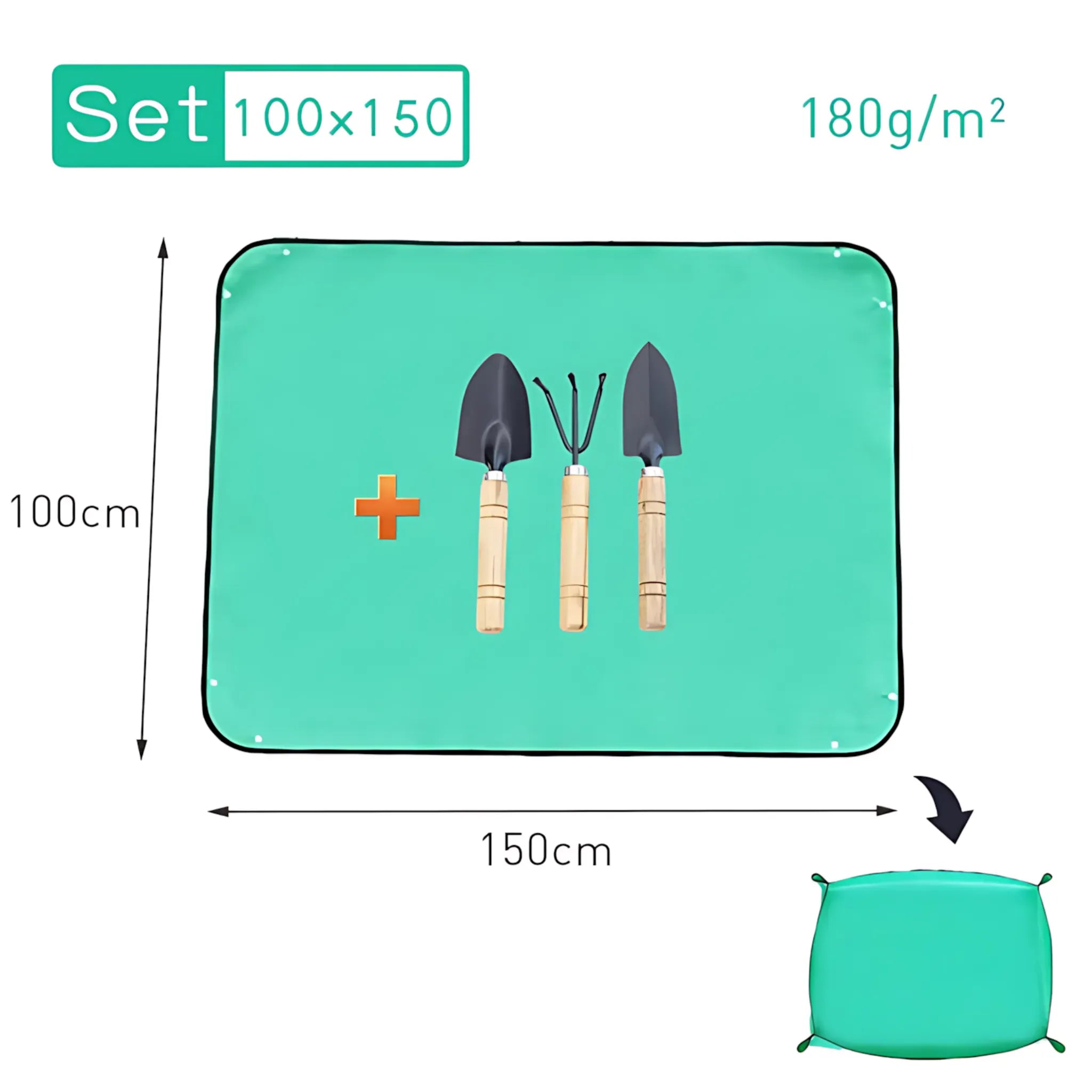 Waterproof Planting Mat - Foldable Garden Potting Pad Green 100x150CM Set Planting Mat
