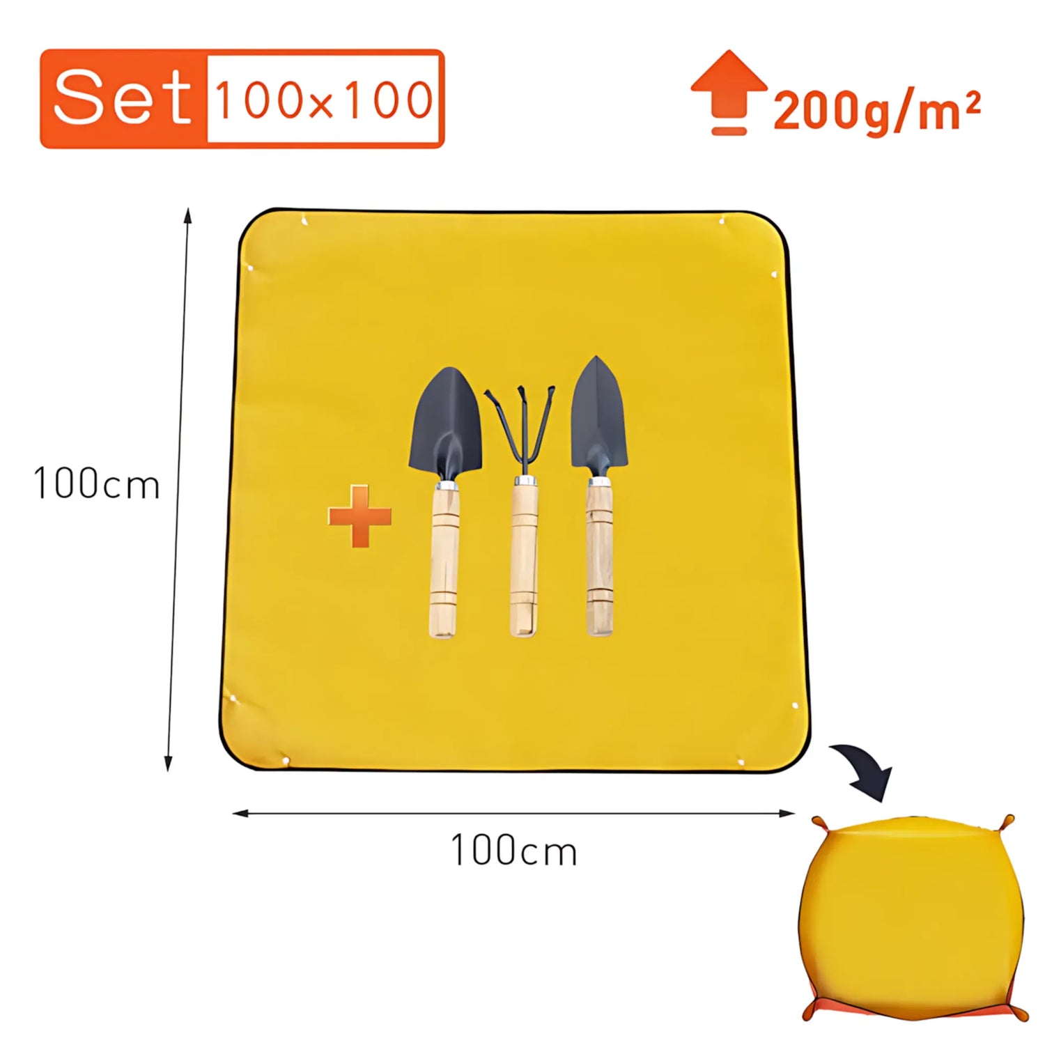 Waterproof Planting Mat - Foldable Garden Potting Pad Orange 100x100CM Set Planting Mat