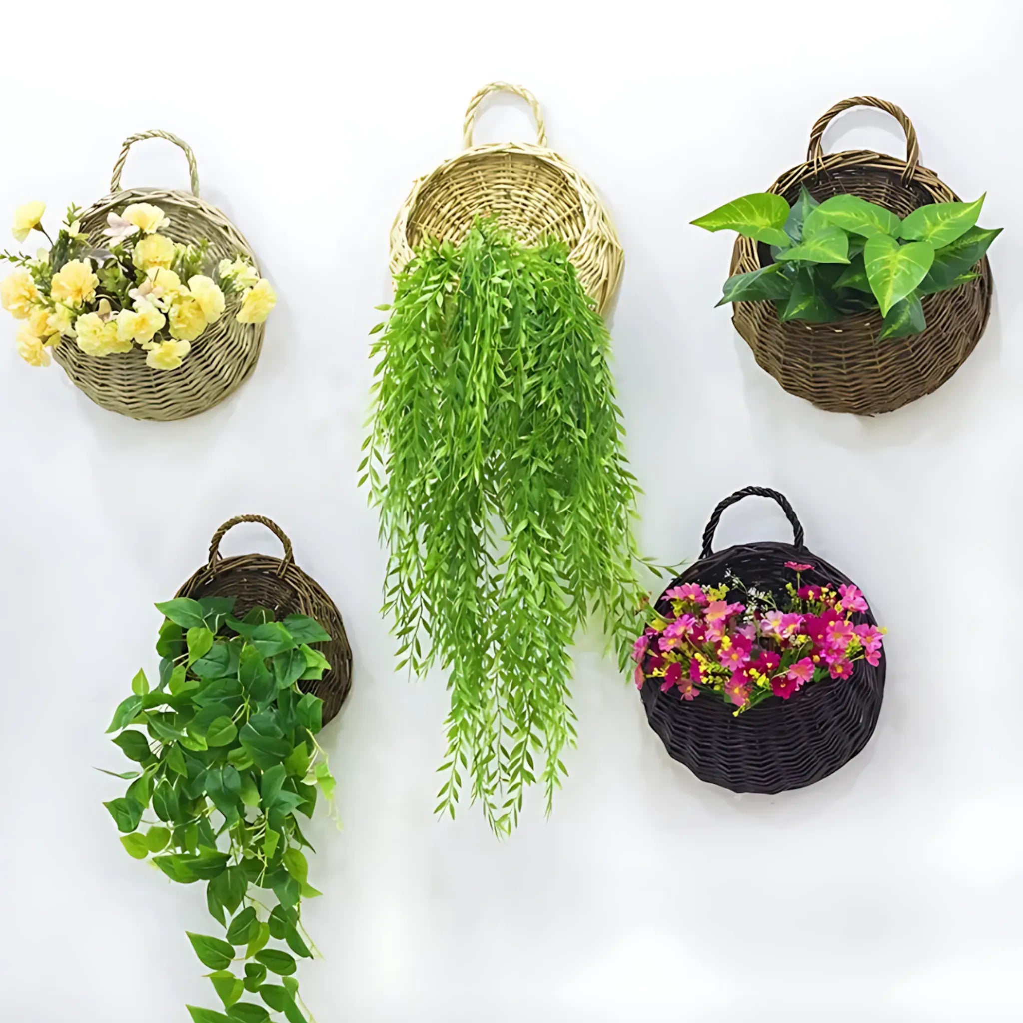 Wicker Wall Planter - Handmade Rattan Hanging Flower Basket Flower Pot