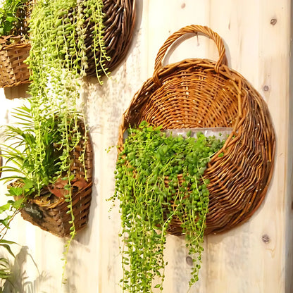 Wicker Wall Planter - Handmade Rattan Hanging Flower Basket Flower Pot