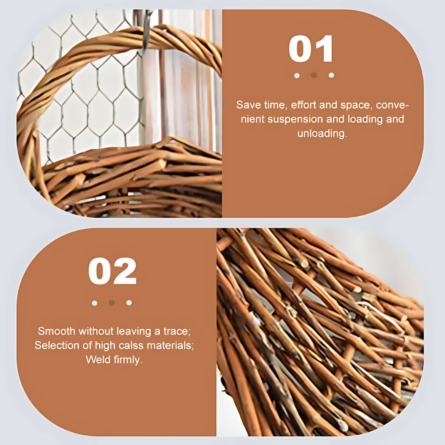 Wicker Wall Planter - Handmade Rattan Hanging Flower Basket Flower Pot