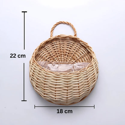 Wicker Wall Planter - Handmade Rattan Hanging Flower Basket Off white 18cm Flower Pot