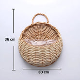 Wicker Wall Planter - Handmade Rattan Hanging Flower Basket Off white 30CM Flower Pot