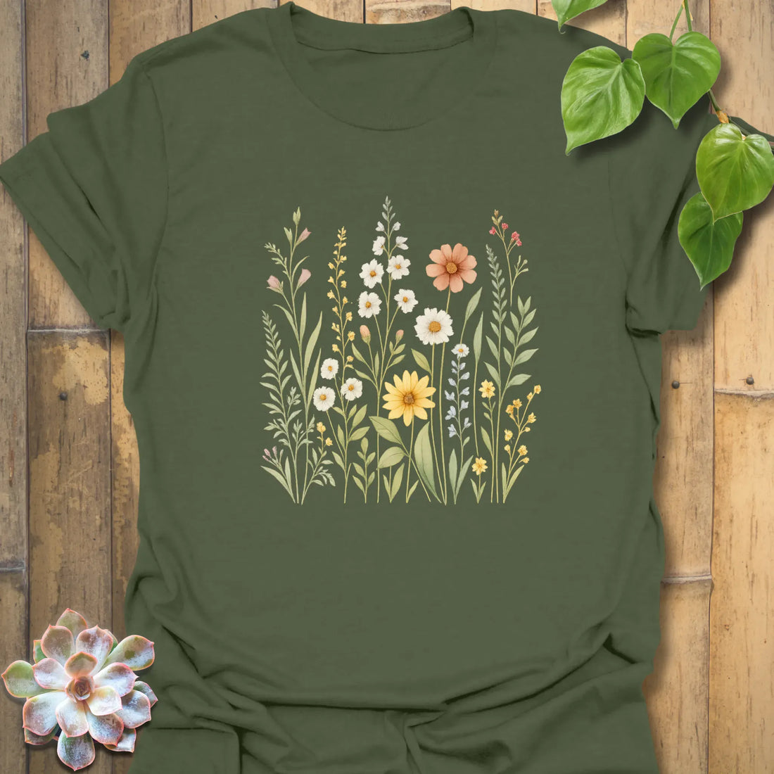 Wildflower Meadow T-shirt Military Green / S T-Shirt